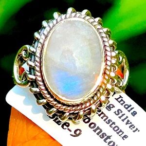 High quality genuine Rainbow moonstone sterling silver ring size 9